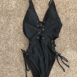High-cut Lace Up One Piece Swimsuit
